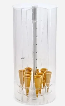 Portaconi Cilindrico In Plexiglas Trasparente Con Antina Di Chiusura Scorrevole.